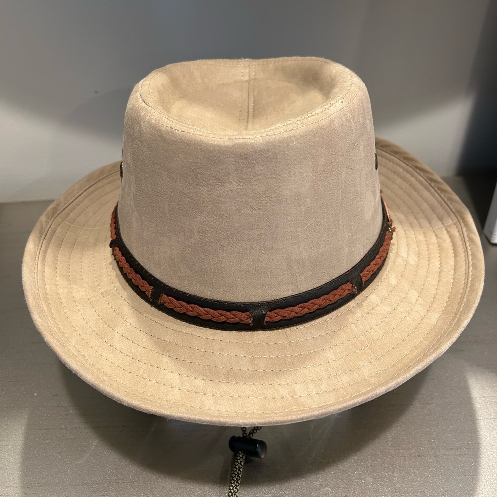 Stetson Beige Suede Outback Hat with Brown Braided Band
